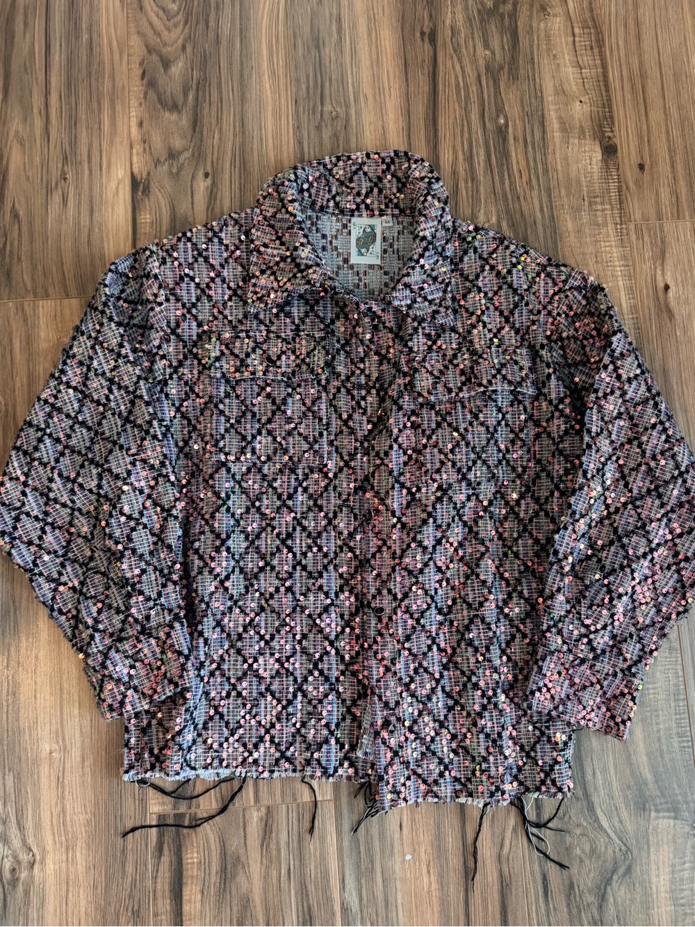 Queen of Sparkles Tweed Shirt Jacket in Pink and Black